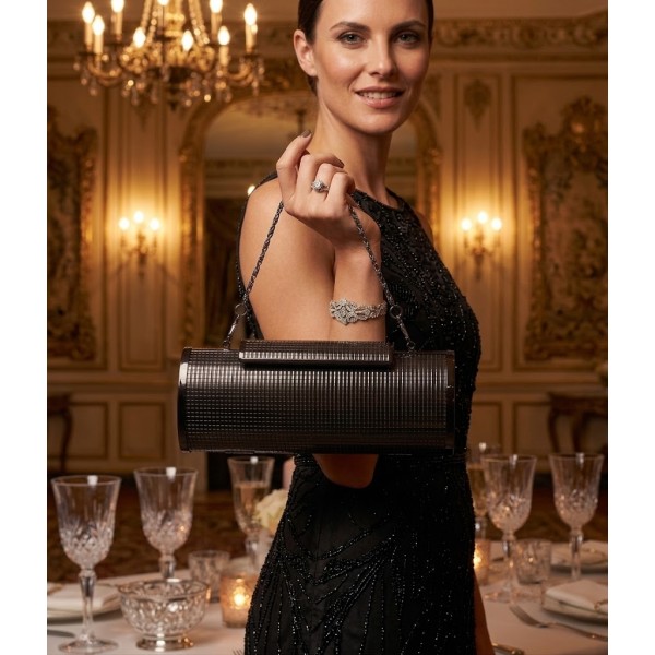 Evening Bag - Metal-like w/ Gridlines Desgin - Black - BG-1124AL-BK